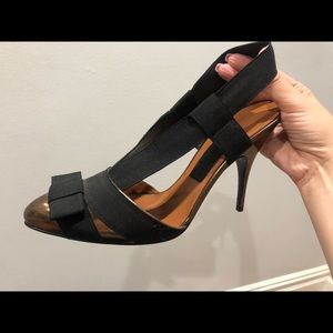 Lanvin Bronze and black satin heels SZ 40.5